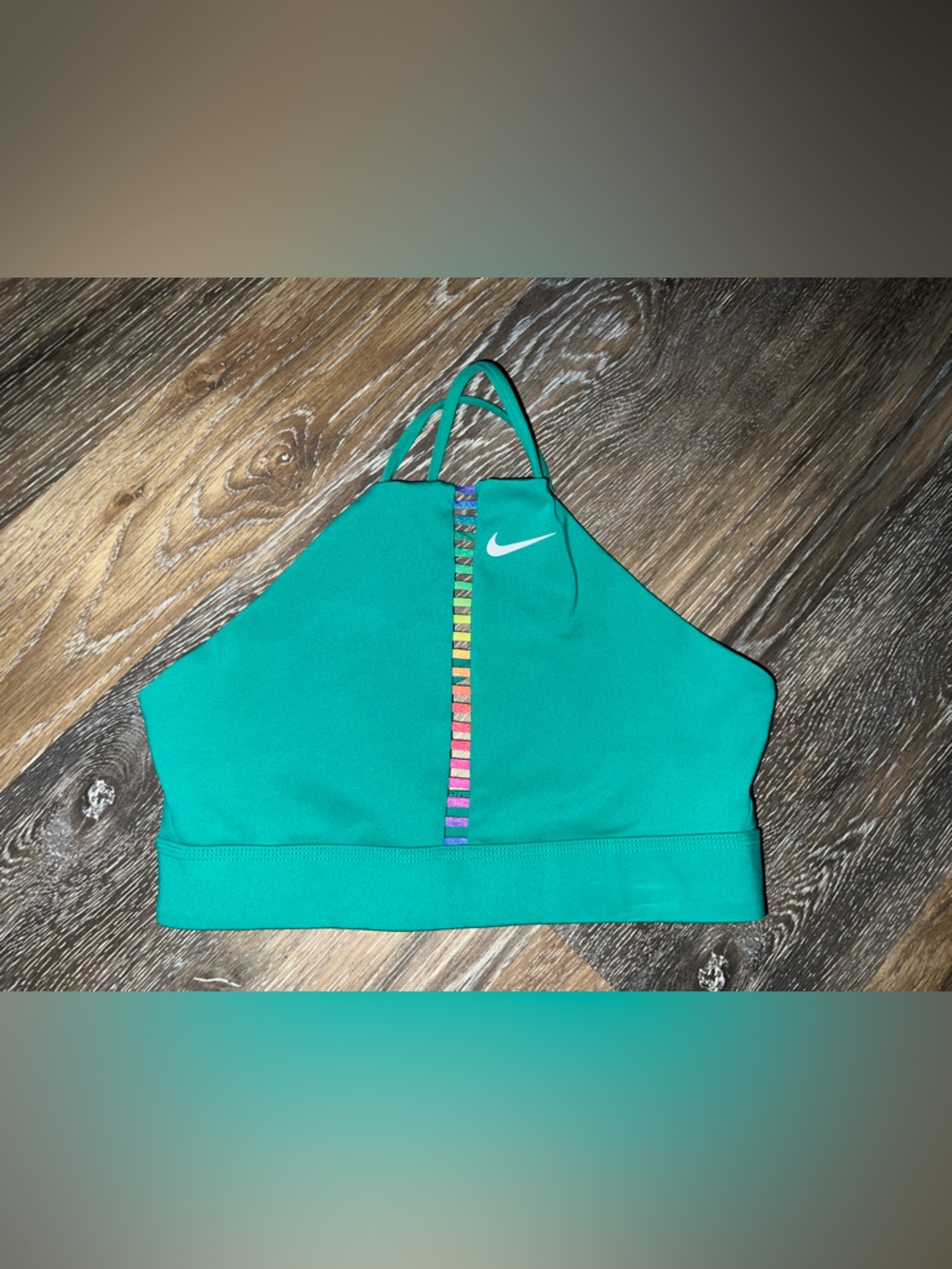 Nike Teal Athletic Crop Top with Rainbow Stripe